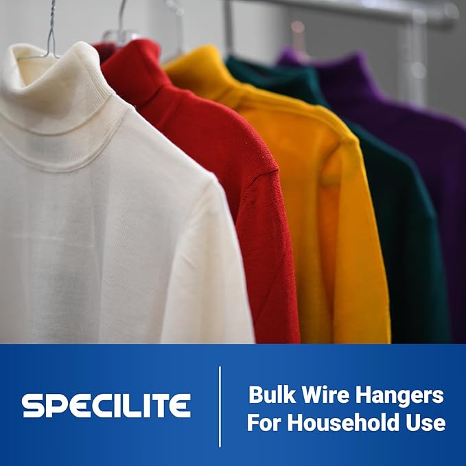 SPECILITE Wire Hangers 50 Pack, Metal Wire Clothes Hanger Bulk for Coats, Space Saving Metal Hangers Non Slip 16.7 Inch Ultra Thin, for Standard Size Suits, Shirts, Pants, Skirts