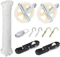 TooTaci Outdoor Clothesline Kit, 5" Nylon Clothesline Pulley Kit, 150ft Polyester Clothes Line Rope Outdoors Heavy Duty, Clothes Line Pulley Kit with S Separator Spreader, Rope Tightener, Hook