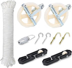 TooTaci Outdoor Clothesline Kit, 5" Nylon Clothesline Pulley Kit, 150ft Polyester Clothes Line Rope Outdoors Heavy Duty, Clothes Line Pulley Kit with S Separator Spreader, Rope Tightener, Hook