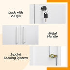 STANI Metal Storage Cabinet, Storage Cabinet with 2 Adjustable Shelves, Steel Counter Cabinet with Lockable Doors for Home Office (White)