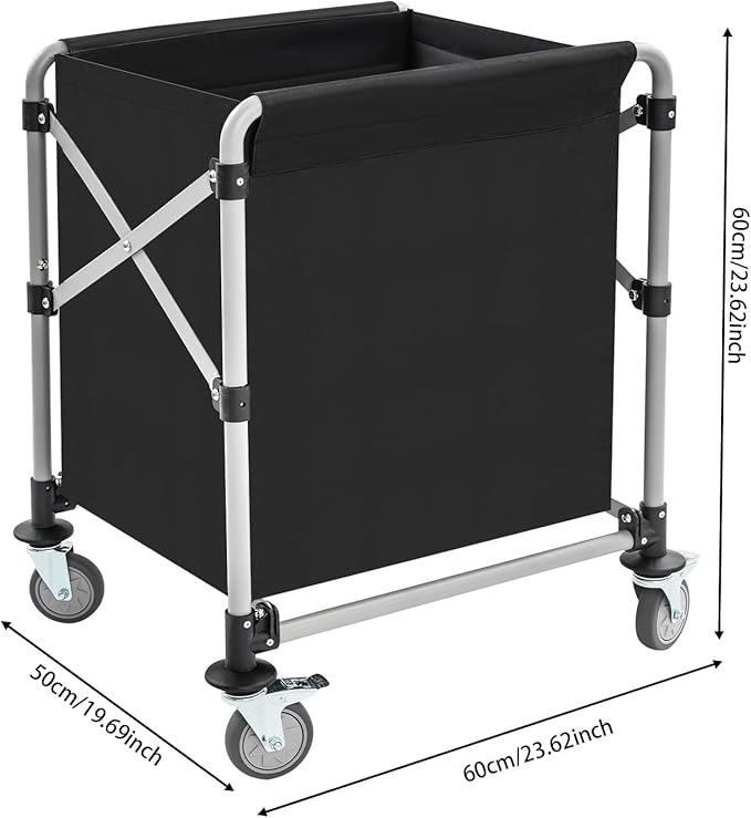 Commercial Laundry Cart with Wheels 220LBS Load Laundry Basket Foldable Laundry Cart with Removable Bag Rolling Laundry Sorter for Home, Hotel, Hospital (Black)