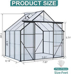 Heavy-Duty Walk-in Polycarbonate Greenhouse with Dual Sliding Doors, Adjustable Roof Ventilation, and Galvanized Steel Base for Year-Round Outdoor Gardening (Black 8*6FT)