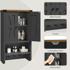 Bathroom Wall Cabinet, Farmhouse Medicine Cabinet with Adjustable Shelf, 3-Tier Wall-Mounted Storage Cabinet with 3 Hooks and Open Shelf, for Bathroom, Living Room, Kitchen, Black and Walnut