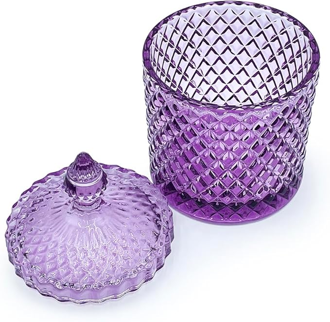 Colorful Glass Jar With Lid,Crystal Candy Dish,Cookie Jars,Purple Halloween Candy Bowl,Buffet Biscuit Containers,Decorative Jar(Large-PInk Purple)