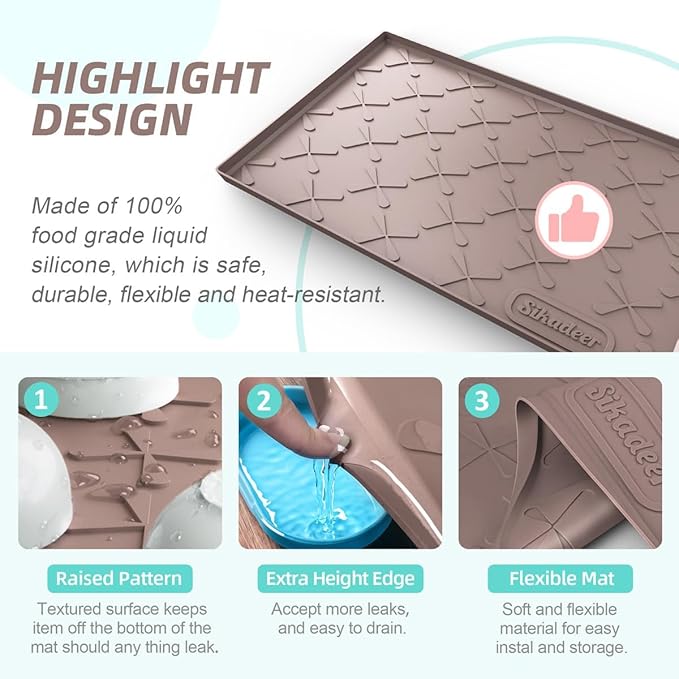 SIKADEER 28" x 19" Under Sink Mat Waterproof, Silicone Mat Kitchen Drawer Shelf and Cabinet Liner, Sink Protector for Kitchen Organizers and Storage, Boot Tray Pet Food Mats