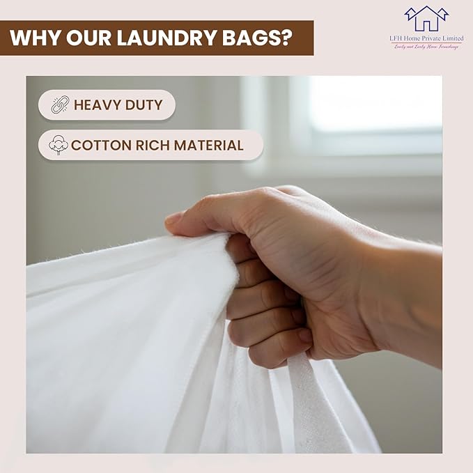 LFH Home Cotton Canvas Large Laundry Bag with Handle, Heavy Duty Drawstring Closure Washable Laundry Bags, School Travel, Home, Hotel, College Dorm, Organizer Sack, Toy Clothes 28x36 (Pack of 4)-White