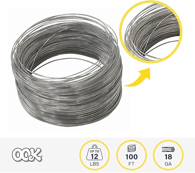 OOK 50138 28 Gauge Steel Galvanized Wire, Picture Hanging Wire, 100ft