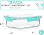 M MCIRCO 10-Pack 22 Oz Glass Meal Prep Containers with Lids - Microwave, Oven, Freezer & Dishwasher Safe - Green