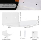 3 Pack Acrylic Small Shelf for Wall Storage,4'' Mini Adhesive Shelf for Living Room,Bathroom,Bedroom,White Color (Adhesive&Drilling)