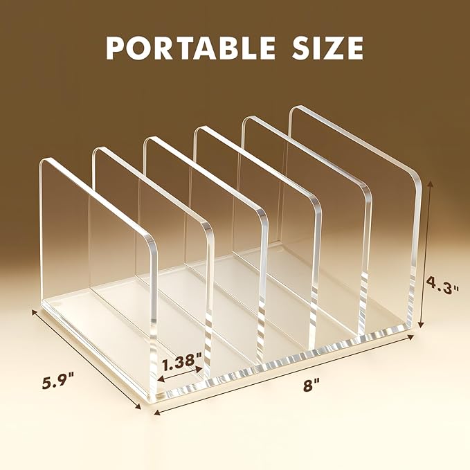 BEYGORM Acrylic Mail Holder, Clear Multifunction Desk Organizer with Divider, Vertical Letter Sorter for Desktop, 5 Compartments Modern Office Home Envelope Organizer for Folder, Document, Notebook