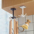 ARTIBETTER 4pcs Rotatable Kitchen Wall Hooks 360° Swivel Under Cabinet Hooks for Utensil Hanging, Black and White, Space-Saving Kitchen Storage Organizer