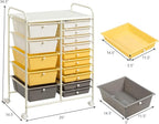 GOFLAME 15-Drawer Rolling Storage Cart, Craft Storage Cart with Removable Drawers & Lockable Wheels, Art Cart Supply Storage Organizer for Home Office Classroom, Yellow