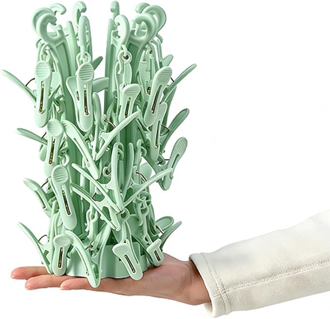 Foldable Drying Rack with 40 Clips for Drying Socks Lingerie Baby Clothes Drying Towels Rotatable Sock Drying Rack (Green)