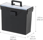 IRIS USA Portable File Box With Handle, Slim w/Organizer Lid, Plastic File Organizer Box for Letter Files, Hanging Filing Folder Organizer, Lockable, Secure Buckle, Black