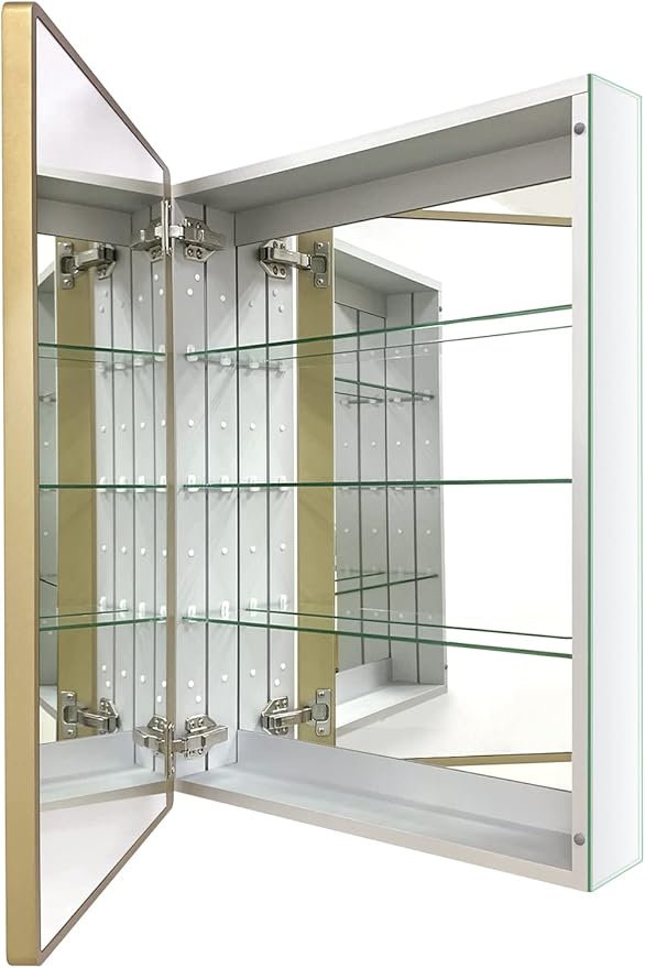 22x30 Inch Bathroom Medicine Cabinet with Gold Framed Mirror – Recessed or Surface Mount Storage Cabinet, Single Door Rustic Farmhouse Design