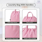 LFH Home Large Premium Cotton Canvas Laundry Bag with Drawstring and Handles Heavy Duty, Multi-Use, Washable for Home, Travel, College or Storage 20x30 (Pack of 4)-Pink