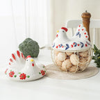 oskas Chicken Egg Holder, Fresh Egg Storage Basket Countertop,Decorative Ceramic Lid with Wire Basket,Holds 2 Dozen Egg, White3