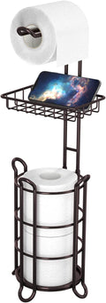 Toilet Paper Holder Stand Tissue Paper Roll Dispenser with Shelf for Bathroom Storage Holds Reserve Mega Rolls-Bronze