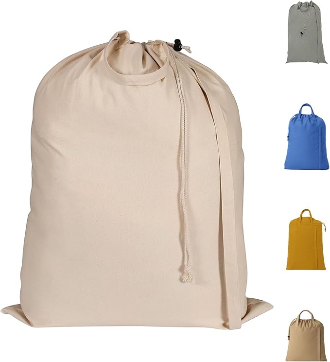 LFH Home Cotton Canvas Extra Large Laundry Bag with Handle, Heavy Duty Drawstring Closure Washable Laundry Bags School Travel, Home, Hotel, College Dorm, Organizer Sack, 24x36-Natural