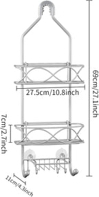 Shower Caddy Hanging 3 Tier with Two Movable Baskets, Grey Shower Caddy with Hooks for Towels, Sponge and More