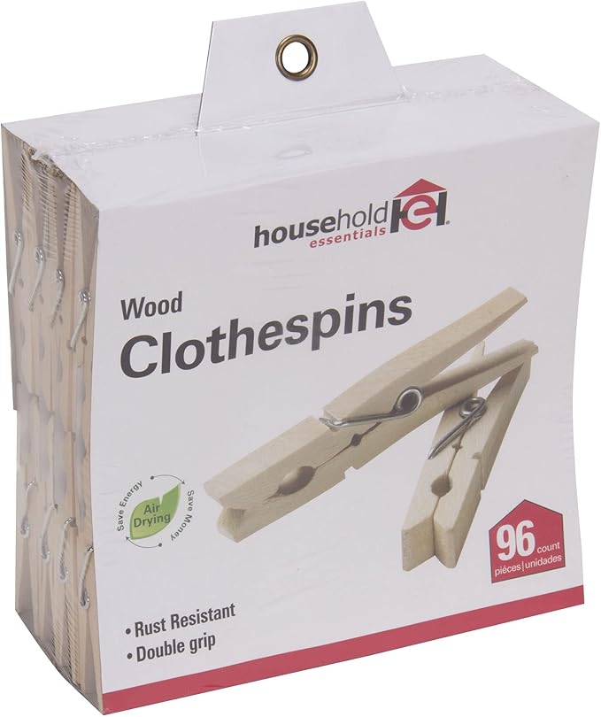 Household Essentials Classic Birchwood Clothespins, Bag of 96