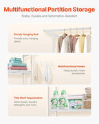 VEVOR Over The Washer and Dryer Storage Shelf, 3 Tier Laundry Room Drying Rack with Hanger Rod and Hooks, Adjustable Over Washer and Dryer Shelves, Laundry Room Shelf Storage Space Saver, White