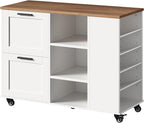 Lateral File Cabinet, Printer Stand with File Drawers and Open Shelves, 2-Drawer Mobile Lateral Filing Cabinet with Locking Casters, for Home Office Storage, Walnut and White