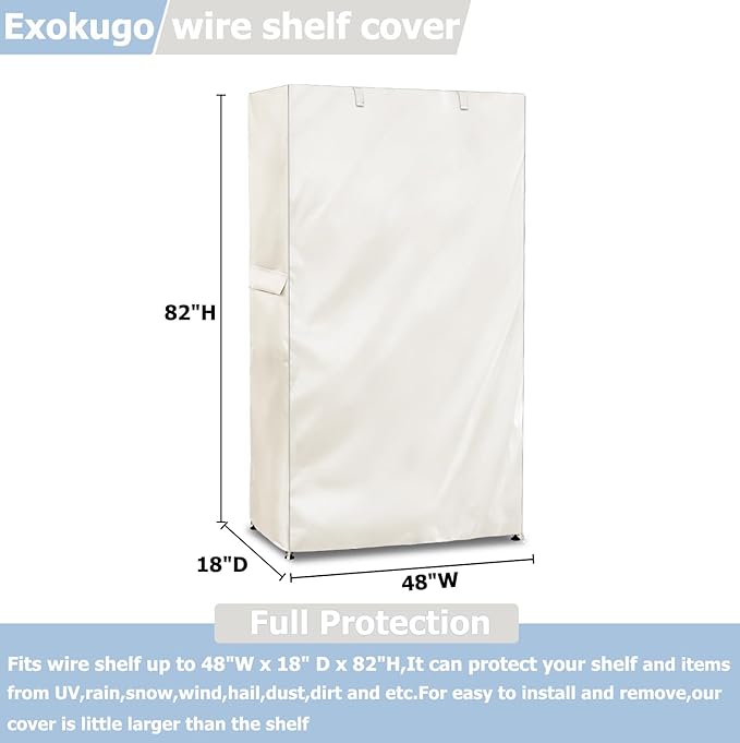 Wire Shelf Cover,600D Heavy Duty 100% Waterproof Shelf Covers for Wire Shelving,Outdoor Storage Shelves Cover for Metal Rack,48" W x 18" D x 82" H,Beige