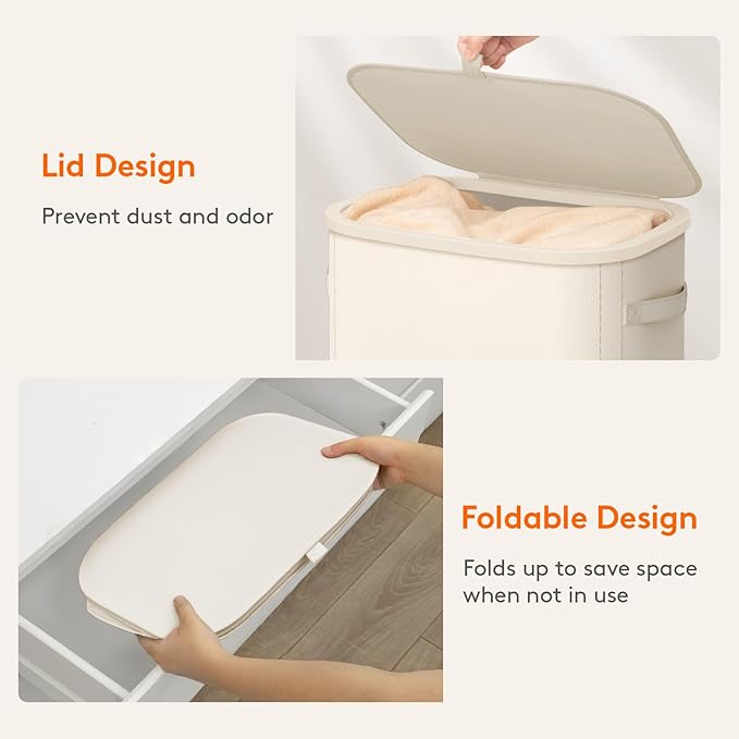 Lifewit 65L Slim Laundry Basket with Lid, Narrow Large Laundry Hamper with Plastic Handles and Removable Bag, Tall Foldable Dirty Clothes Hampers for Laundry Room, Bedroom, Bathroom, Dorm, White