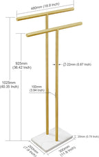 40 Inch Standing Towel Rack for Bathroom Floor Double-T Shape Bath Sheet Holder with Marble Design Base Towel Rack Freestanding Next to Tub or Shower Towel Holder Stand SUS304 Brushed Gold