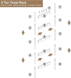 Blanket Ladder, 5-Tier Towel Holder with 4 Removable Hooks, Farmhouse Wall Leaning Decorative Rack Shelf, Wooden Towel Display Rack, Quilt Ladder for Living Room, Bedroom, Rustic Brown