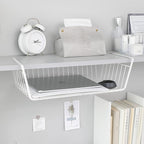 Under Shelf Basket, 2 x Medium Metal Wire Kitchen Storage Basket, Space Saving Sliding Organizer for Pantry, Cabinet & Closet Shelves, 22 lb Capacity, White