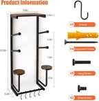 Skateboard Wall Mount Rack - Display Shelf & Hanger for Longboard, Snowboard, Boards with 2 Wooden Helmet Stands & 5 Gear Hooks (Black)