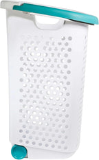 Plastic Rolling Laundry Basket with Pop-Up Handle & Wheels – 70.52 Liter (2 Bushel) Capacity, Ventilated Design, Easy to Clean, For Home & Laundry Room