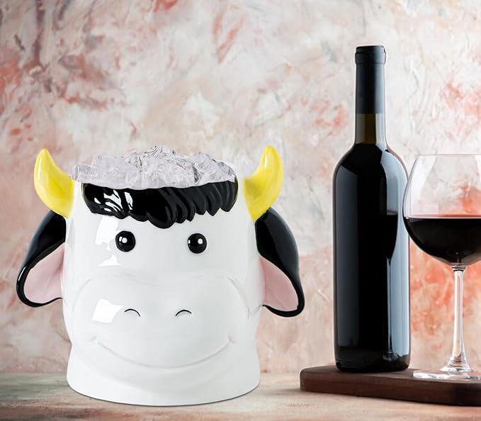 Cow Kitchen Utensil Holder For Countertop Ceramic Utensil Crock For Kitchen Countertop, White Pink Decor Cute Farmhouse Storage Organizer For Forks, Spoons & Cooking Tools