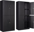 STANI Metal Storage Cabinet, Locking Steel Cabinet with 4 Doors and 2 Adjustable Shelves, 71" Tall Steel Cabinet for Home Office, Garage, School (Black)