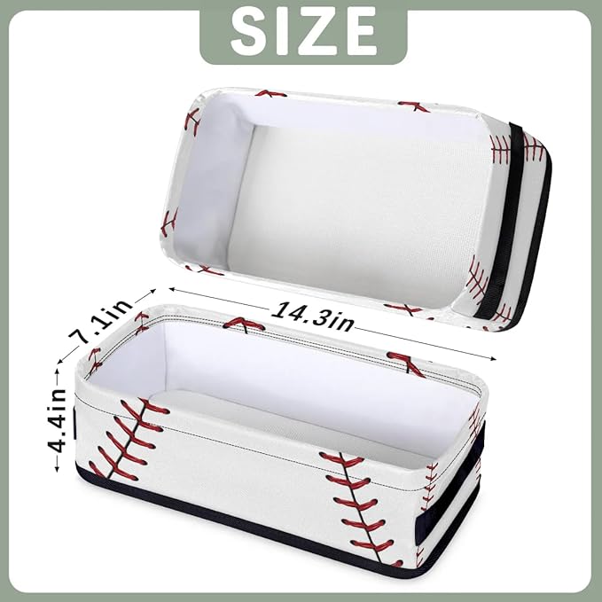 Baseball Small Bathroom Basket Toilet Tank Topper Paper Basket, Sport Themed Softball Baseball Fabric Storage Organizer Bin Small Baskets Decor for Bathroom Counter, Shelf, 2 Pack
