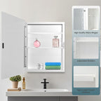 Plastic Bathroom Medicine Cabinet Mirror 16x28 inch, Recessed Medicine Cabinet or Surface Wall Mount Bathroom Cabinets with Adjustable Shelves, Beveled Edge Mirror Cabinet