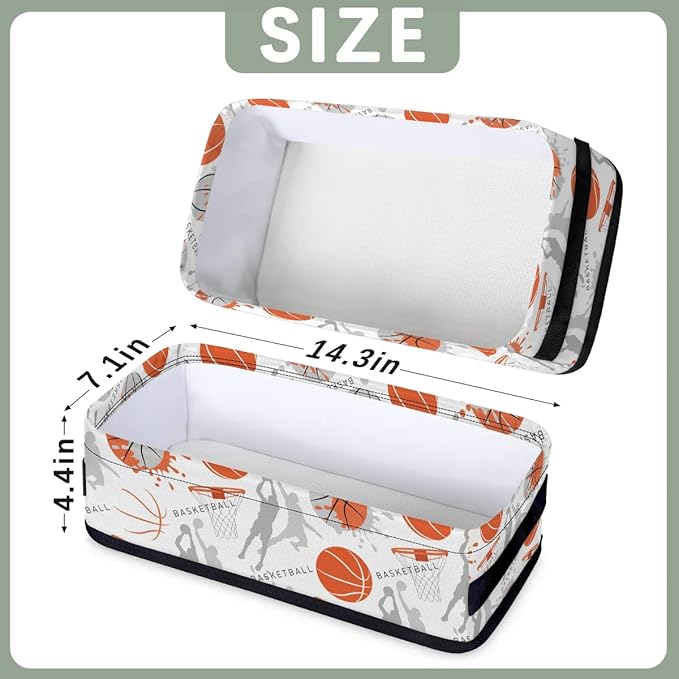 Basketball Small Bathroom Basket Toilet Tank Topper Paper Basket, Sport Themed Basketball Fabric Storage Organizer Bin Small Baskets Decor for Bathroom Counter, Shelf, 2 Pack