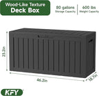 80 Gallon Waterproof Resin Deck Box, UV Resistant Outdoor Storage for Garden, Patio, Porch, Delivery（Black，80 Gallon）