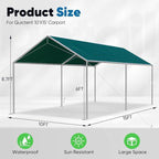 Quictent 10x15 ft Heavy Duty Car Canopy Galvanized Frame Carport Outdoor Party Tent Boat Shelter with 3 Reinforced Steel Cables - Green