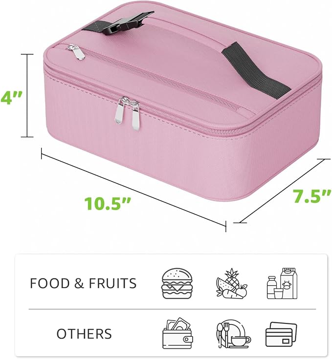 Small Lunch Box Insulated Lunch Bag for Women Men, Bento Kids Lunch Box, Compact Portable Thermal Meal Cooler Bags with Buckle Handle for Work & School, Pink 5L