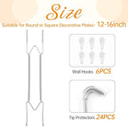 Bilillo 6 Pack Plate Hangers for The Wall, Suitable for 12-16 inch Art Plate, Stainless Steel Invisible Heavy Duty Wire Plate Holder with Wall Hooks, Plate Hangers for Displaying Plates, Silver
