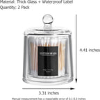Qtip Holder Thick Glass Apothecary Jars with Lid for Bathroom Accessories Vanity Organizers and Makeup Storage for Cotton Ball, Swabs, Candy, Jewelry, Bathroom Decor, 2 Pack Clear