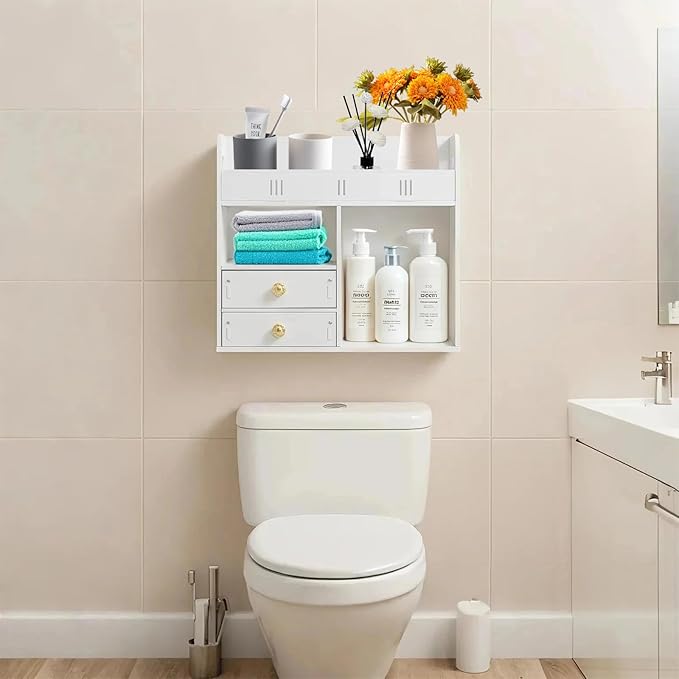 ShellKingdom Over The Toilet Storage Cabinet, Wall Mount Bathroom Cabinet, Narrow Bathroom Wall Cabinet with Doors and Shelf for Towel, Toilet Paper Storage, 16.9 x 14.96 x 7.08 inch