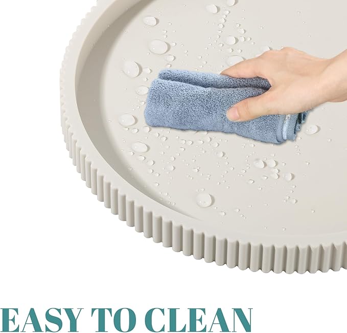 Silicone Bathroom Tray Round Kitchen Counter Organizer Decorative Vanity Accessories Coffee Table Decor for Perfume, Candle, Soap Dish, 10 Inch, Beige