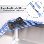 Tomorotec Compact Silicone-Coated Triangle Dish Drying Rack for Sink Corner - Foldable Stainless Steel Over-The-Sink Organizer and Storage Shelf (Blue)
