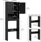 RRX Bathroom Over The Toilet Storage Cabinet, Above Toilet Cabinets Organizer, 24.8" L x 9.1 "W x 65.7 "H Free Standing Toilet Rack with Adjustable Shelf and Open Storage(Black)