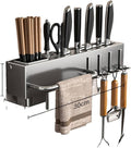 New Multi-Functional Kitchen Rack Home Wall-Mounted Knives Chopstick and Spoon Storage Rack Punch-Free cookware draining Rack, 30, Gray
