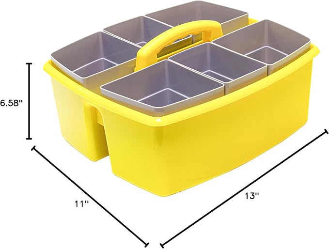 Storex Large Classroom Caddy with Cups, 13 x 11 x 6.575 Inches, Yellow, Case of 2 (00982U02C)